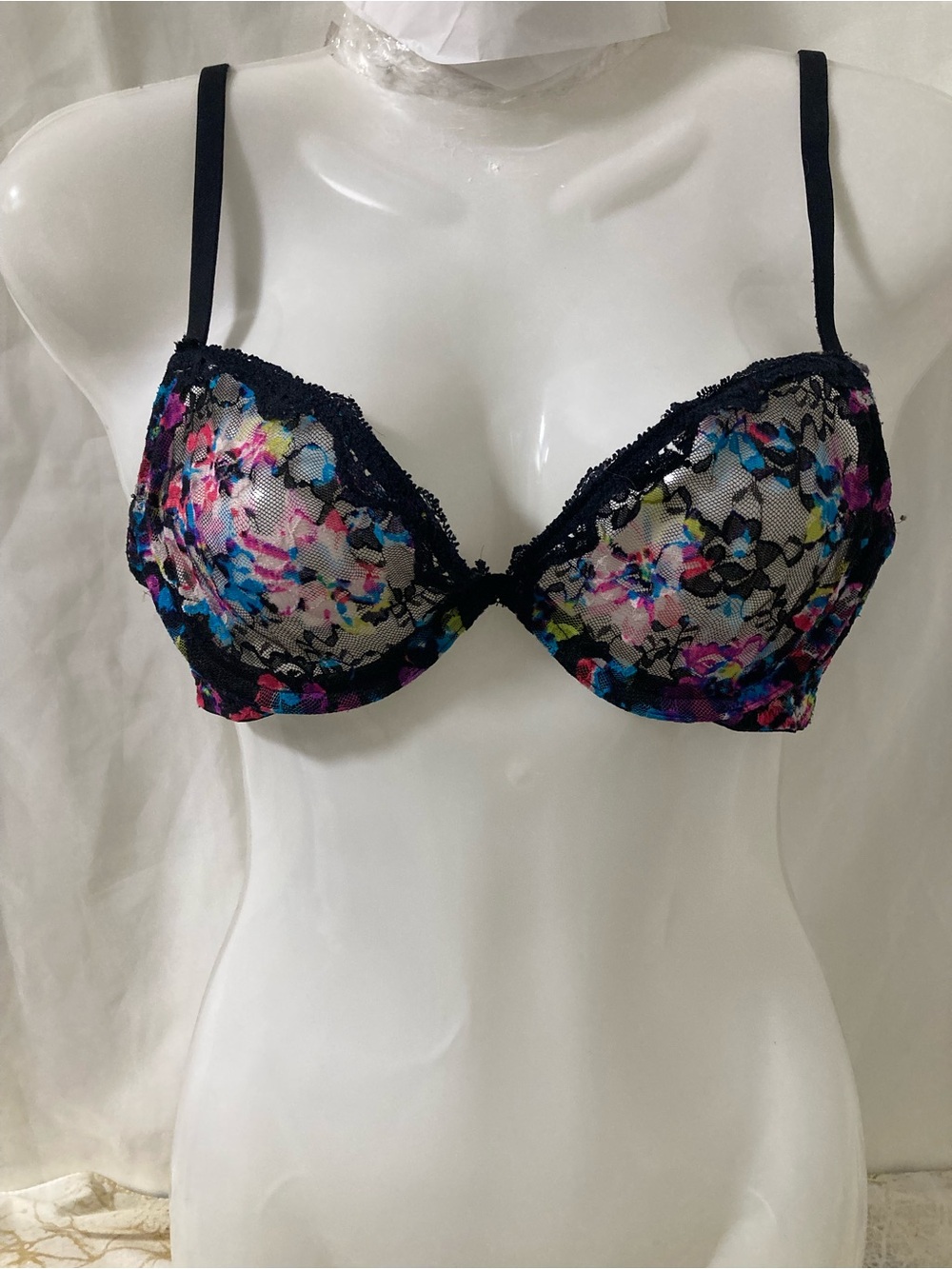 La Vie en Rose Aqua Floral Lace Underwire Bra Women’s Medium